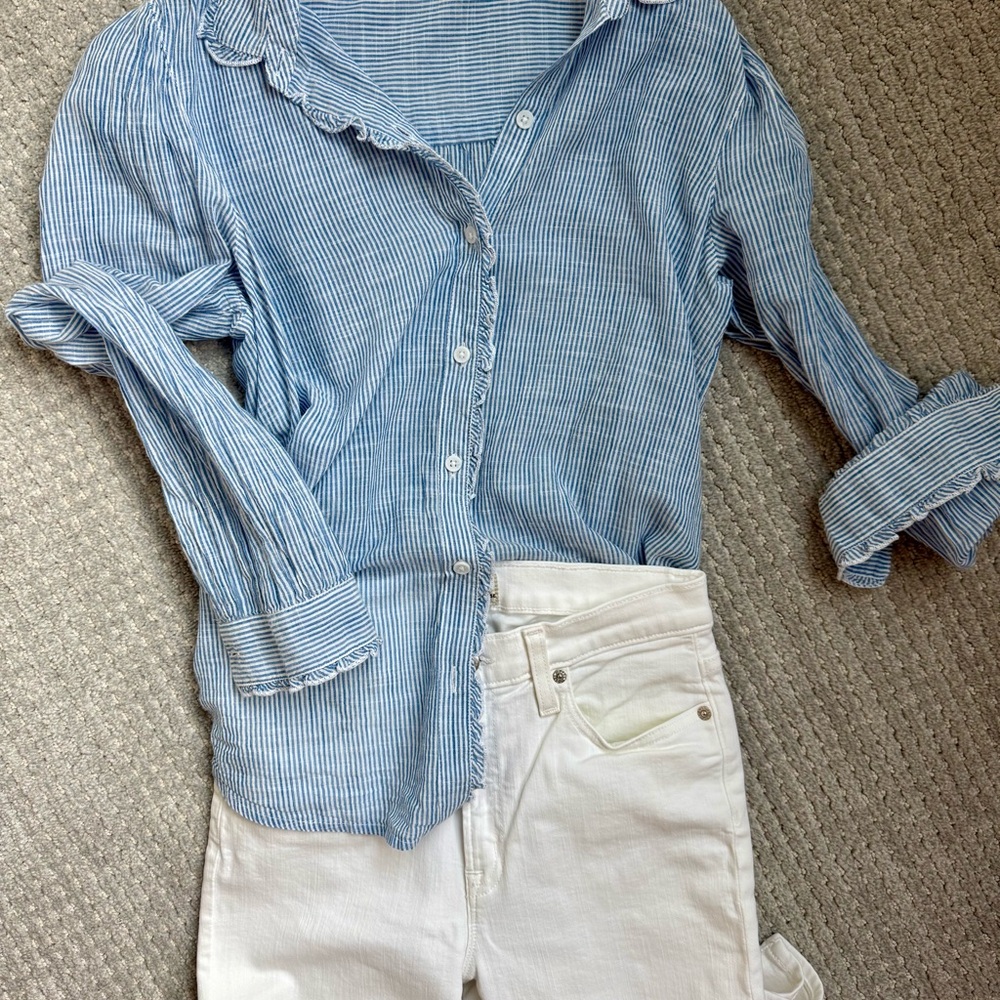 BeachLunchLounge | Linen Striped Blouse | Size M